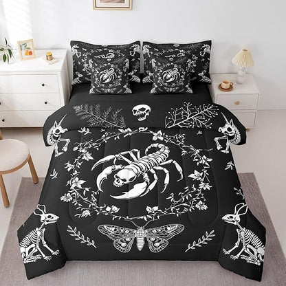 Scorpion 7 Pieces Bedding Set Full,Gothic Reptile Animals Exotic Style Kids Comforter Sets,Boho Flowers Butterfly Bed Sets with 1 Comforter,2 Pillowcases,2 Pillow Covers,1 Flat Sheet,1 Fitted Sheet