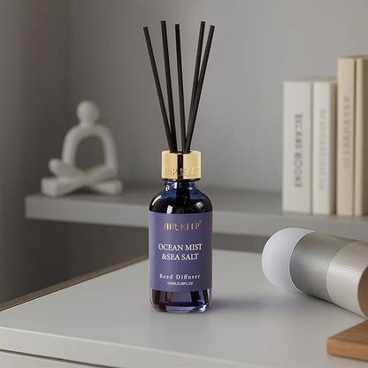 Airkeep Reed Diffuser Set, 3.38 fl oz (100 ml) - Ocean Mist&Sea Salt Oil Diffusers with 8 Reed Sticks, Home Fragrance Reed Diffuser for Bathroom Shelf Decor