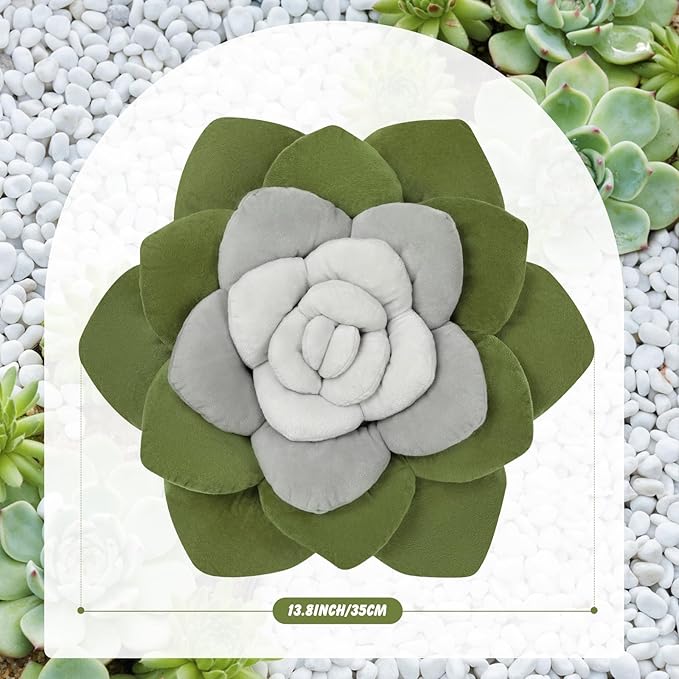 Flower Throw Pillow - 17.8" Plant Shaped Cushion, Soft Plush Decorative Pillow for Bedroom & Living Room, Unique Green Design, Home Decor Accen