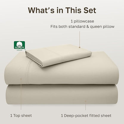 California Design Den Luxury Twin Sheet Set - 100% Cotton, 600 Thread Count Deep Pocket Twin Sheets, Soft Hotel-Quality Bedding with Sateen Weave - Ivory (Warm Cream)