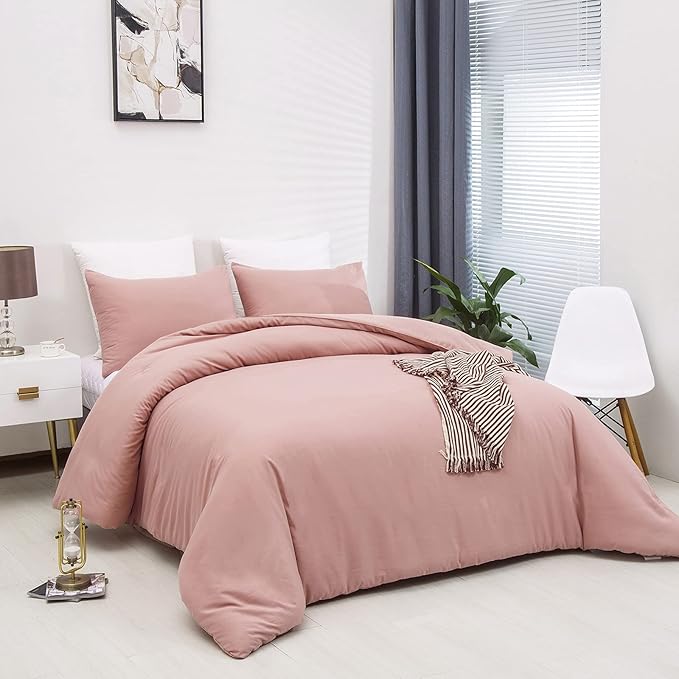 Cottonight Pink Comforter Set Full Blush Pink Bedding Set for Girls Women Mauve Quilts Blanket Solid Color Dusty Rose Comforter Set with 2 Pillowcases