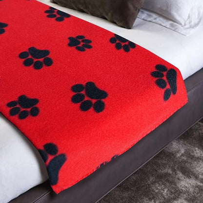 ZYFZCYBL Fleece Throw Blankets Lightweight Warm Soft Cozy Pet-Friendly Bulk Fleece Throw Blanket Solid for Home Bed, Sofa，Office,Gifts, Couch (Pack of 6-50 x 60 inch，Red Black Paw Print)