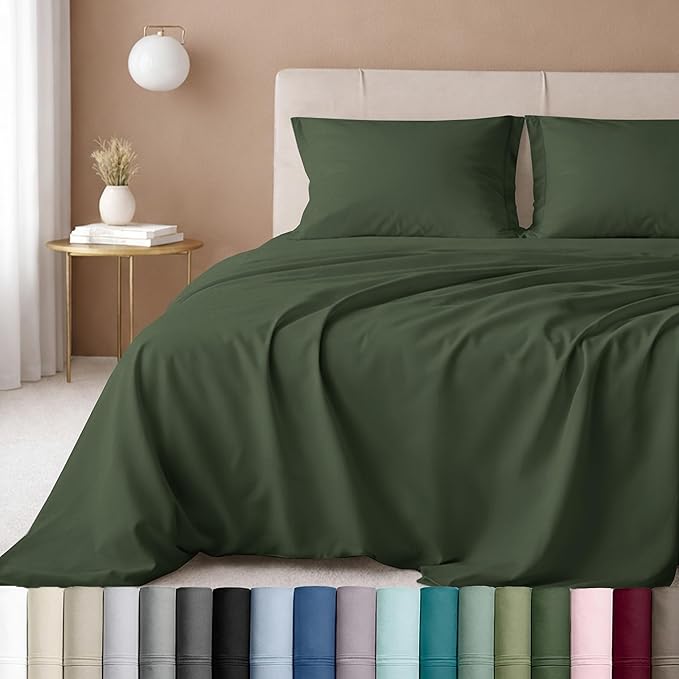 California Design Den 100% Cotton Twin Sheets Set - Luxury 600 Thread Count, Sateen Weave, Deep Pocket Twin Bed Sheets Cotton Set, Hotel Quality Bedding - Dark Olive Green