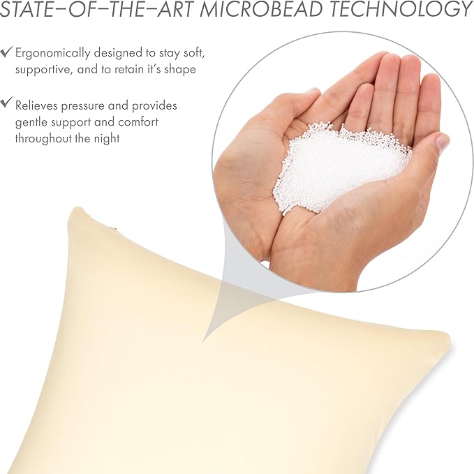 PILLOWY 18"x18" Throw Pillow - Off white- Creme: 1Pcs Luxurious Premium Microbead Pillow With 85/15 Nylon/Spandex Fabric. Forever Fluffy, Outstanding Beauty & Support. Silky, Soft & Beyond Comfortable