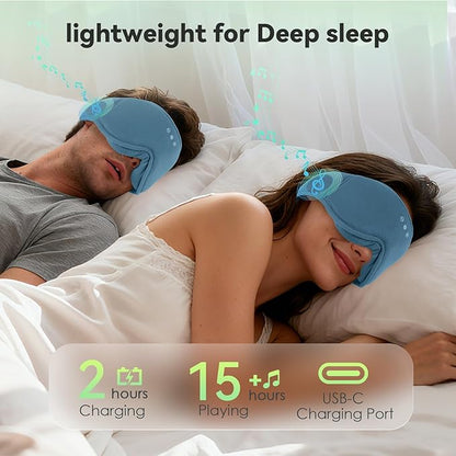 3D Bamboo Cotton Sleep Mask with Bluetooth 5.4 Headphone, Music Wireless Bluetooth Blackout Eye Mask for Side Sleepers, Earphones HD Speaker Microphone for Travel, Gifts for Women Men, Blue