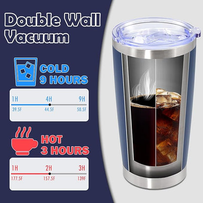 20oz Tumbler Stainless Steel Tumbler Cup with Lid Vacuum Insulated Double Wall Travel Mug, Durable Powder Coated Travel Coffee Tumbler Mug for Hot & Cold Drinks, Navy,1 Pack