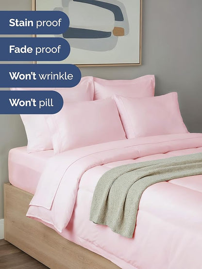Full Comforter Set - 7 Piece Bed in a Bag Full Size Bed Set - Down Alternative Comforter, Flat Sheet, Fitted Sheet, Pillowcase & Shams for All Seasons - Ultra Soft, Comfy & Breathable - Lavender Pink