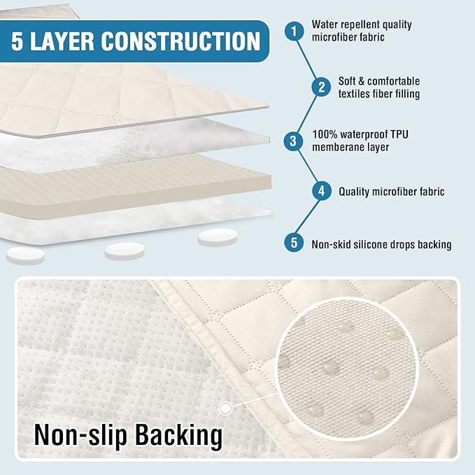 H.VERSAILTEX Couch Cover for Dogs Washable 100% Waterproof Sofa Cushion Cover Dog Bed Cover Non-Slip Pet Blanket for Sofa Cushion Protector, 35" x 82", Ivory