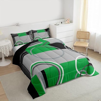 Peacock Green Comforter for Bedroom Decor Circles Spiral Duvet Insert Chic Black Grey White Down Comforter Twin Size Modern Swirls Square Quilt Set Abstract Graphic Texture Bedding Set