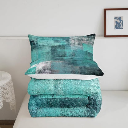 Erosebridal Teal Comforter Set for Kids Boys Girls,Mid Century Bedding Set Full,Oil Painting Bedding Comforter Sets,Watercolor Ombre Abstract Art Duvet Insert with 2 Pillowcases Bedroom Decor