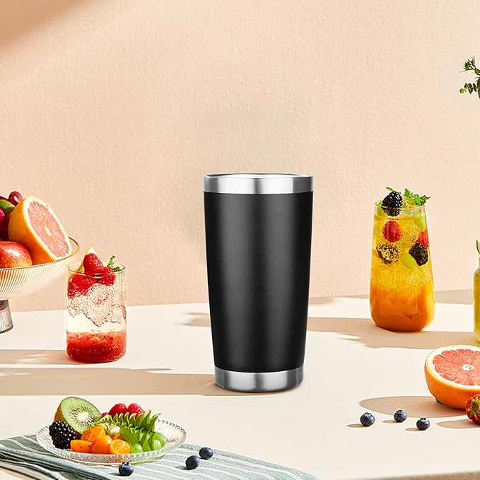 20oz Tumbler with Lid Stainless Steel Insulated Tumblers Travel Coffee Tumbler Bulk Double Wall Vacuum Insulated Water Cup Christmas Gifts for Women Men Her Him Home Office (Black, 4pack)