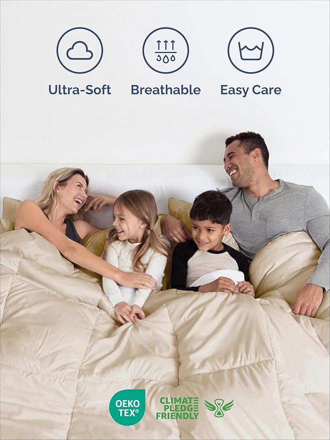 Full Comforter Set - 3 Piece Bed Set for All Seasons - 1 Soft Quilted Comforter with Corner Tabs & 2 Pillow Shams - Comfy, Cozy & Breathable - Premium Down Duvet Insert - Oeko-TEX - Full Size, Wheat