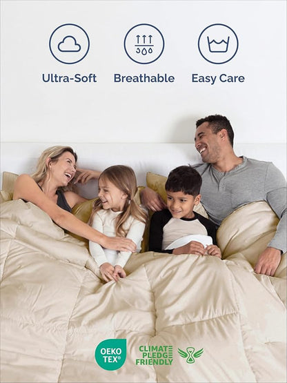 King Comforter Set - 3 Piece Bed Set for All Seasons - 1 Soft Quilted Comforter with Corner Tabs & 2 Pillow Shams - Comfy, Cozy & Breathable - Premium Down Duvet Insert - Oeko-TEX - King Size, Wheat