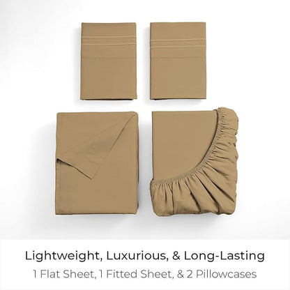 Mellanni King Sheets Set - 4 PC Iconic Collection Bedding - Hotel Luxury, Extra Soft, Cooling Bed Sheets - Wrinkle, Fade, Stain Resistant (King, Gold)