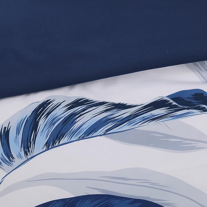 WRENSONGE Queen Comforter Set- 7 Pieces Blue Tropical Leaves Soft Bedding Sets, Coastal Bed in a Bag, Botanical Printed Comforter with Sheets for All Season