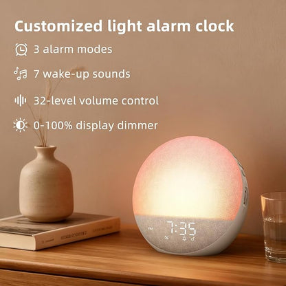 Sunrise Alarm Clock White Noise Machine: Natural Wake Up Light - Dimmable Clock with Bluetooth Speaker for Bedroom - 25 Sleep Sounds for Baby Adults Kids Putty
