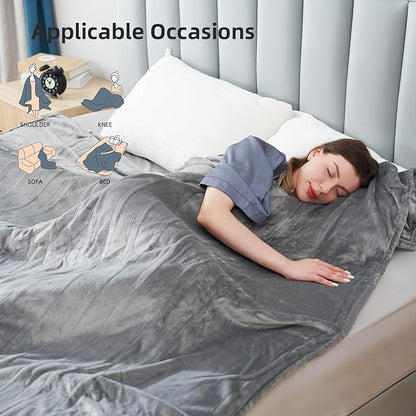 Electric Heated Blanket Queen Size 84"x90", Soft Plush Microplush for Bed, Dual Controllers & Dual Heating Zones, 1-10 Hours Auto Off & 6 Heating Levels, Machine Washable, Gifts for Family-Gray