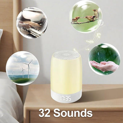 White Noise Machine Alarm Clock for Baby Adults Kids with 32 Soothing Sounds 8 Colors Rainbow Breathing Light，Toddler Sleep Trainer with Timer, App Remote Control，Bluetooth Playback for Bedroom