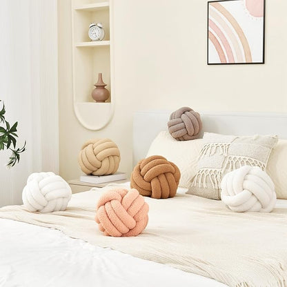 Petrella Knot Pillow Ball Round Throw Pillows Home Decor Cushion Decorative Aesthetic Throw Pillows，Lambswool Pink 11inch