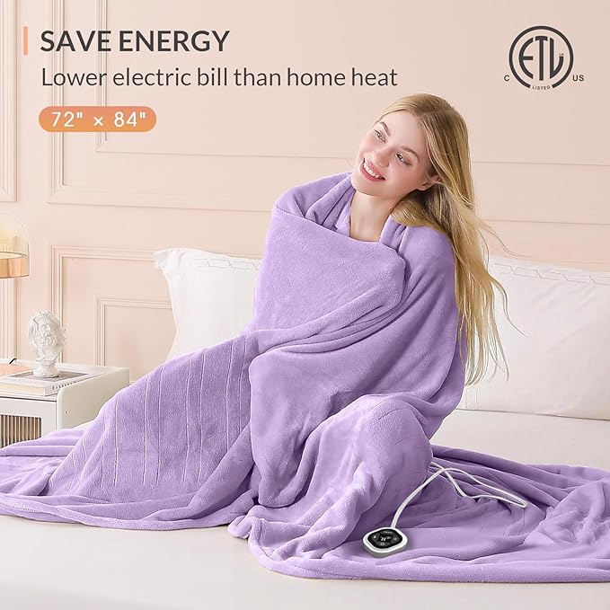 HOMLYNS LuxeHeat Heated Blanket Electric Blanket Full Size, Soft Flannel Sherpa Heating Blanket with 10 Heat Settings, 1-10 hrs Timer Auto Shut Off (72x84 inches, Purple)