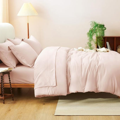 CozyLux Full Size Comforter Set Blush Pink, 7 Pieces Bed in a Bag Full Comforter Set with Sheets, Bedding Set with Down Alternative Comforter, Fitted Sheets, Flat Sheets, Pillow Shams and Pillowcases