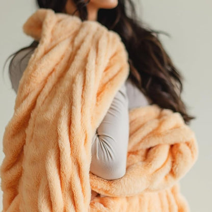 Minky Designs Passionate Peach Minky Blanket – Ultra Soft Faux Fur Throw Blanket for Couch, Bed & Home – Fluffy, Warm & Luxurious – Chic Collection (X-Large, 60x84)