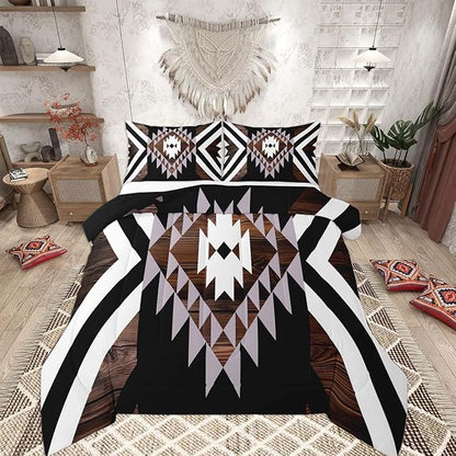 Feelyou Black Brown Rustic Western Bedding Set Queen Size Southwestern Aztec Tribal Comforter Set for Boys Girls Vintage Geometric Duvet Quilt Soft