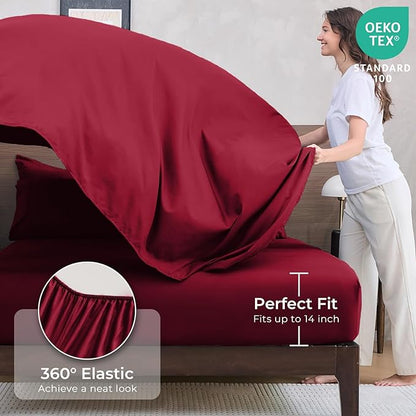HEVUMYI Red Full Comforter Set - 7-Piece All Season Bed in a Bag Full, Ultra Soft Bedding Set with Comforter, Flat Sheet, Fitted Sheet, Pillowcases, Pillow Shams