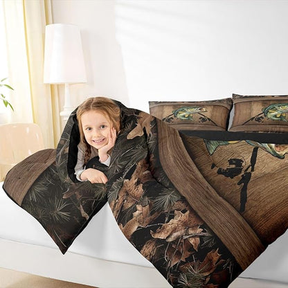 Erosebridal Camo Bass Fish Twin Bedding Set Pike Fish Fishing Comforter Set for Kids Boys Teen Men Camouflage Hunting Bed Comforter Sets,Rustic Farmhouse Quilt Duvet