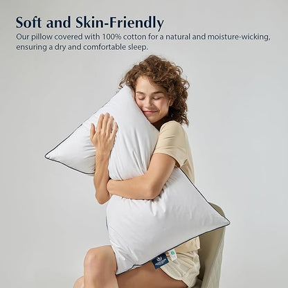 Pacific Coast Bed Pillow, Luxury Hotel Goose Feather and Down Pillow for Sleeping with 100% Cotton Shell, Medium Supportive, Standard Size