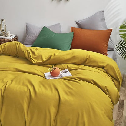 Luxlovery Mustard Yellow Comforter Set King Bright Yellow Bedding Set Soft Breathable Blanket Quilts with 1 Green+1 Caramel Pillowcase Women Men