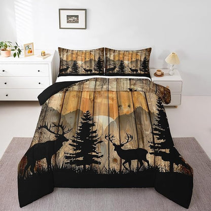Feelyou Western Rustic Bear Comforter Set, Wooden Farmhouse Bedding Toddler, Hunting Wild Animal Quilt Forest Animal Wildlife Hunting Bedding Comforter Sets Kids Boys Teens Adult Men Bedroom Decor