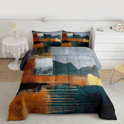 Erosebridal Rainbow Tie Dye Bedding Twin Abstract Comforter Set, Colorful Grunge Down Comforter Vintage Bed Set, Patchwork Quilted Duvet Lightweight Breathable with 1 Pillowcase, Luxury Bedroom Decor