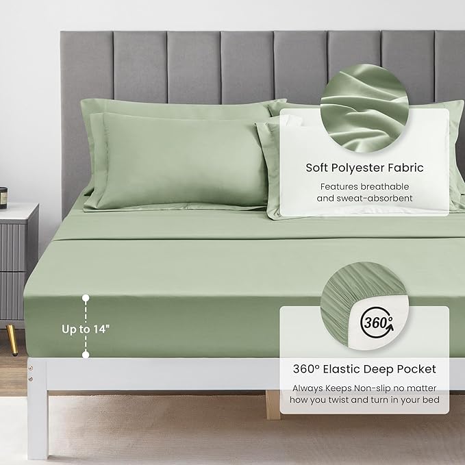 Love's cabin King Size Comforter Set Sage, 7 Pieces King Bed in a Bag, All Season Bedding Sets with 1 Comforter, 1 Flat Sheet, 1 Fitted Sheet, 2 Pillowcase and 2 Pillow Sham