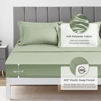 Love's cabin King Size Comforter Set Sage, 7 Pieces King Bed in a Bag, All Season Bedding Sets with 1 Comforter, 1 Flat Sheet, 1 Fitted Sheet, 2 Pillowcase and 2 Pillow Sham