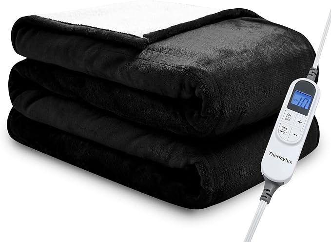 Electric Blanket Twin 62"x84" Heated Electric Blankets 10 Heating Levels 12 Time Settings 8 Hours Auto Off Fast Heating and Overheat Protection ETL Certified Machine Washable,Black