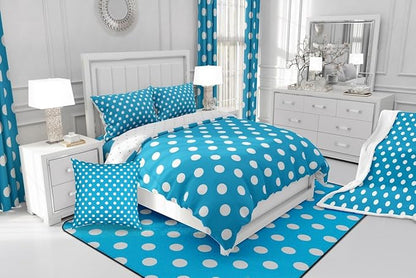Manfei Polka Dots Comforter Set King Size 3 Pcs,Modern Geometric Circles Abstract Simple Art Bedding Set,Cartoon French Style Dots Blue White Quilt Set for Adults Bedroom,2 Pillowcases