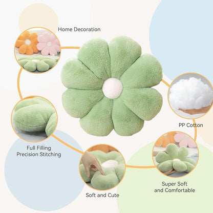 FIONOUT Sage Green Throw Pillows, Flower Pillow, 25.5In Flower Shaped Pillow, Flower Floor Cushion, Room Decor Throw Pillows, Cute Decorative Pillows for Bed Home Sofa (65CM Green)