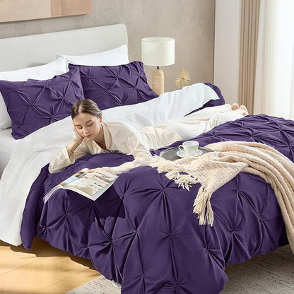 Andency Purple Comforter Twin(66x90Inch), 2 Pieces(1 Pintuck Comforter, 1 Pillowcase) Microfiber Pinch Pleat Comforter Set Twin Size, Lightweight and Soft Bedding Comforter Set