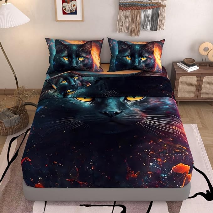 Namoxpa6 Pieces Cat Comforter Sets,3D Galaxy Pattern,Decorative 6 Piece Bedding Sets with Comforter,Flat Sheet,Fitted Sheet,Throw Pillow Cover,Pillow Shams,Twin Size