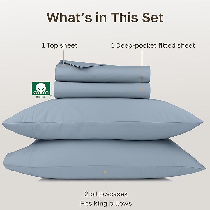 California Design Den King Sheets Set - 1000 Thread Count Sateen, Thick and Natural 100% Cotton Bed Sheet Set, Deep Pockets, Durable Bedding - Blue