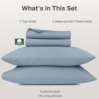 California Design Den King Sheets Set - 1000 Thread Count Sateen, Thick and Natural 100% Cotton Bed Sheet Set, Deep Pockets, Durable Bedding - Blue