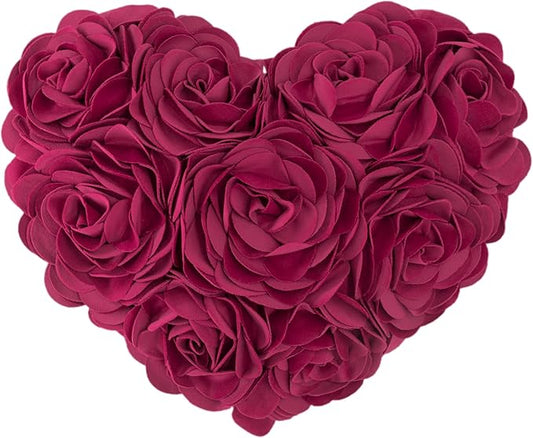 JWH Valentine's Day Throw Pillow Covers Decorative Flower Accent Pillow Cases Heart Shaped Cushion for Couch Living Room Bed Chair 14 x 16 Inches Rose Red