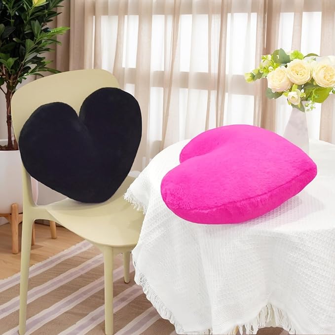 2 Pcs Hot Pink Heart Pillow Decorative Throw Pillows 16-inch Cute Soft Fluffy Heart Shaped Pillows for Bed Couch Sofa Bedroom Living Room Decor Aesthetic (Hot Pink, 16"x13.78")