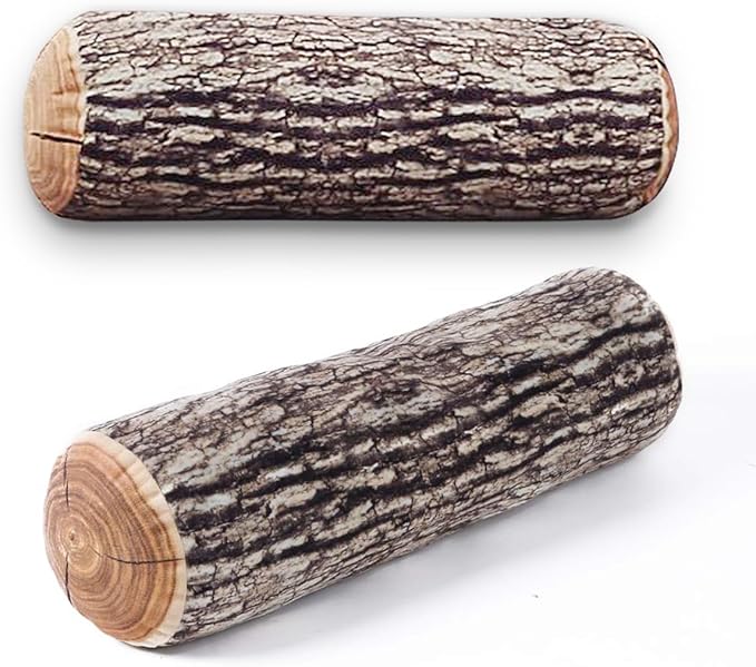 Winter Flower Realistic Wood Log Pillow - 3D Printed Tree Stump Throw Pillow, Round Decorative Cylinder Cushion for Sofa, Couch, Living Room & Rustic Home Decor (2 Pack)