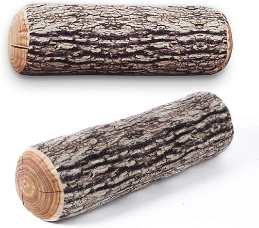 Winter Flower Realistic Wood Log Pillow - 3D Printed Tree Stump Throw Pillow, Round Decorative Cylinder Cushion for Sofa, Couch, Living Room & Rustic Home Decor (2 Pack)