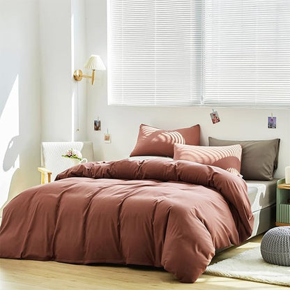 Cottonight Brick Red Comforter Set Full Bedding Set Quilts Blanket 3 Piece Breathable Soft Blackish Red Comforter with 2 Pillowcases for Full Bed Hotel Quality