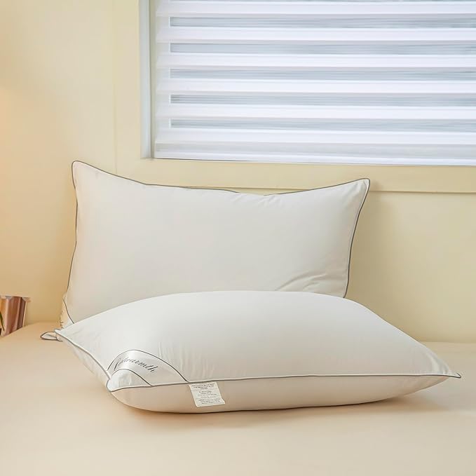 King Size Goose Down Feather Hotel Collection Bed Pillows with Grey Piping for Sleeping,100% Cotton Cover White Color King(20x36IN) One Pillow