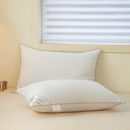 King Size Goose Down Feather Hotel Collection Bed Pillows with Grey Piping for Sleeping,100% Cotton Cover White Color King(20x36IN) One Pillow