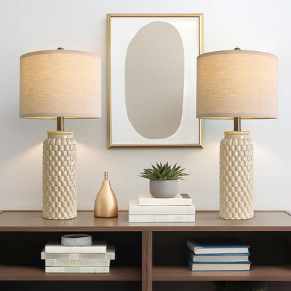 24" Modern Ceramic Bedside Lamp Set of 2 for Bedroom Decor Farmhouse Table Lamp for Living Room Office Dorm